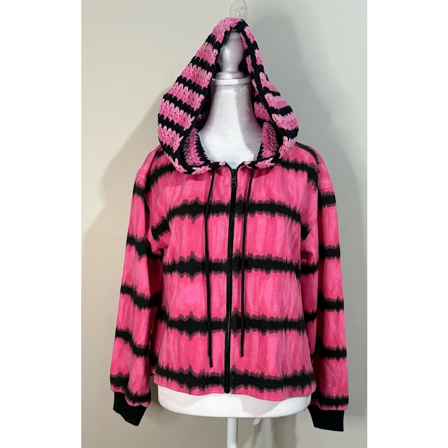 Alice + Olivia Maryjane Crochet Pink And Black Hoodie Size Small